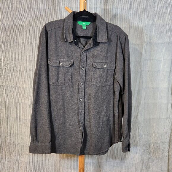 DIP $30 XL Dark Gray Flannel Long Sleeve Button Up Collared Pocket Shirt - Picture 1 of 8